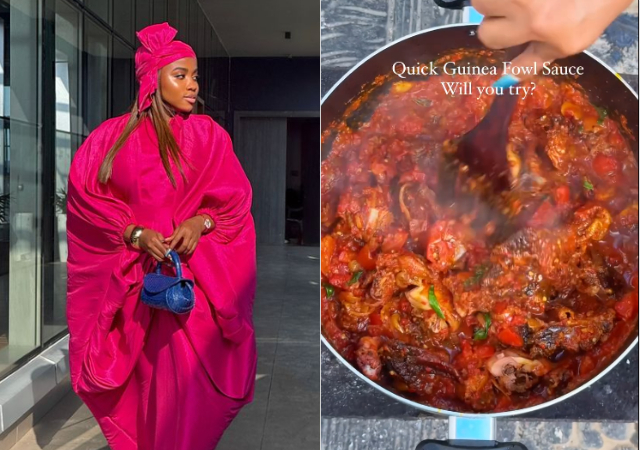 Veekee James Shares Method For Cooking Guinea Fowl Sauce